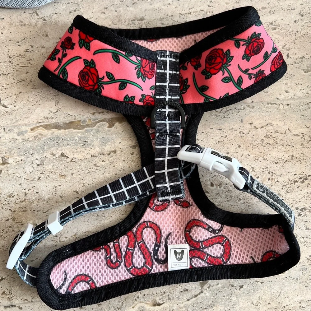 Frenchi Pink Rose Pattern Dog Harness - Floral Comfort Harness